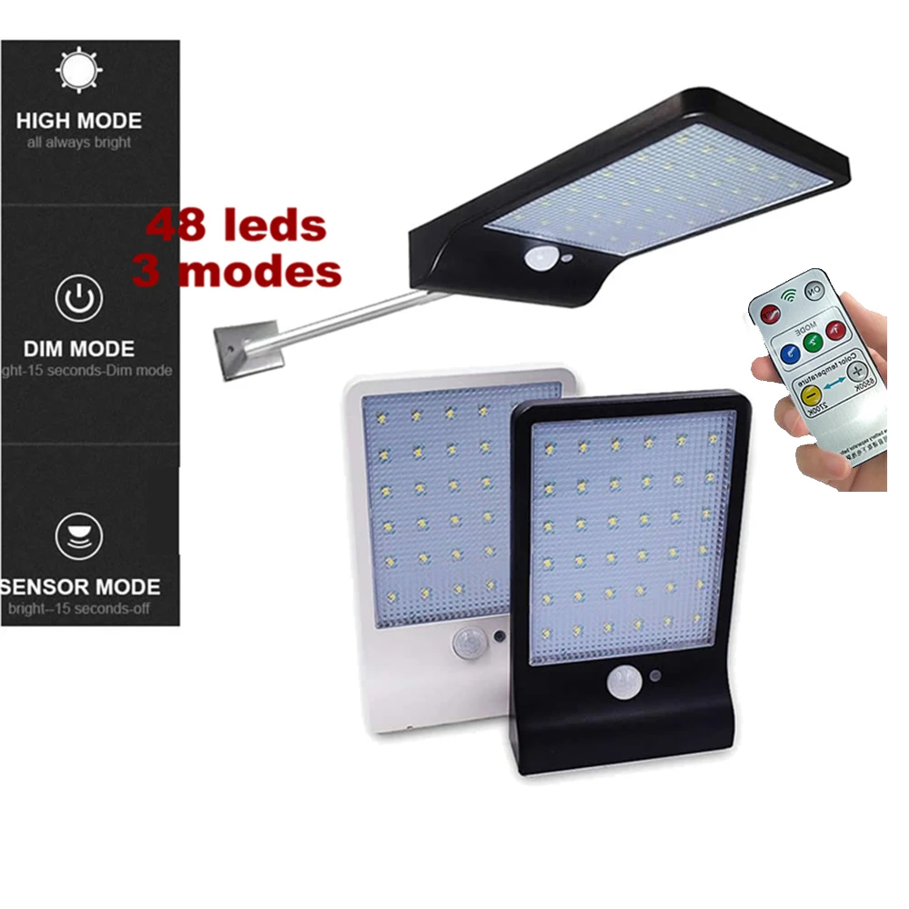 

48 LED Remote Control Outdoor Lighting with PIR Motion Sensor Wall Light White & Warm White Waterproof Garden Street Solar Lamp