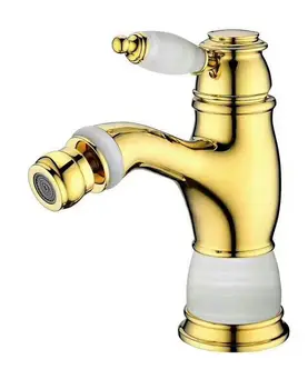 

Free ship GOLD PVD finish bathroom bidet faucet mixer tap Single hole Jade stone deck mounted