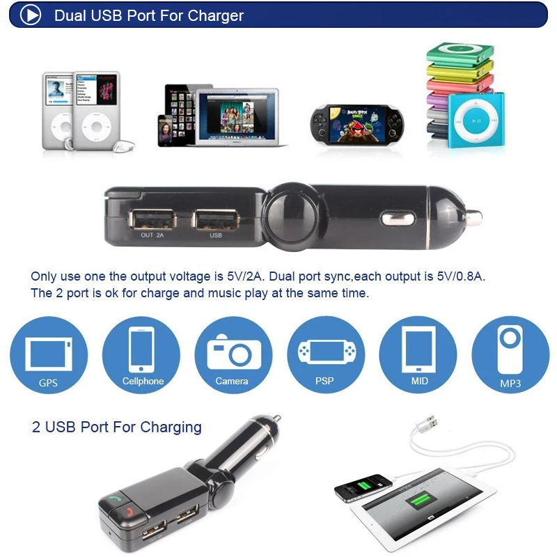 Автомобильный комплект Bluetooth fm-передатчик MP3-плеер громкой связи USB Автомобильное зарядное устройство адаптер питания Поддержка U диск с 3,5 мм аудио кабель FS
