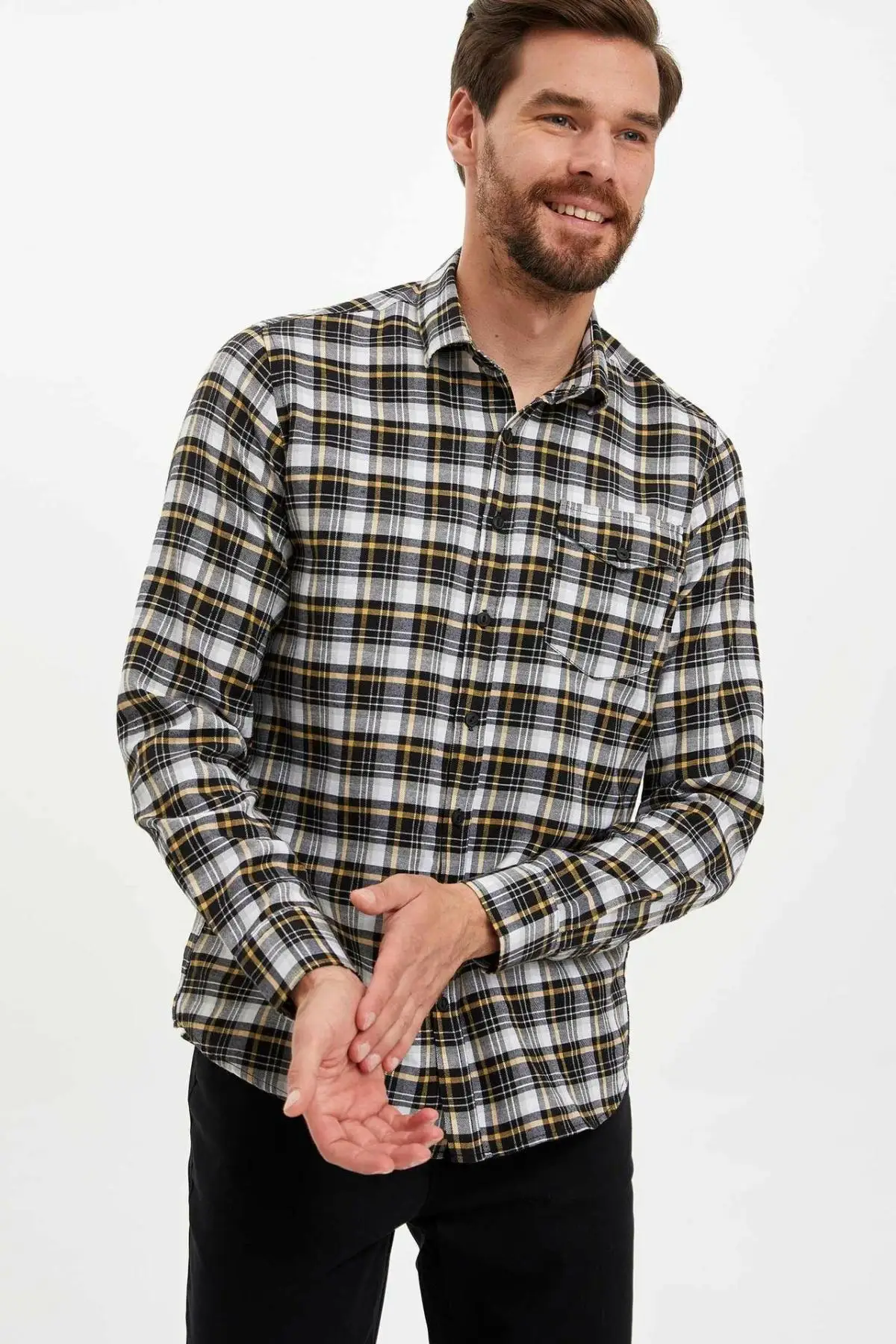 Дефакто Мужская Shirt-L6024AZ19AU с длинным рукавом