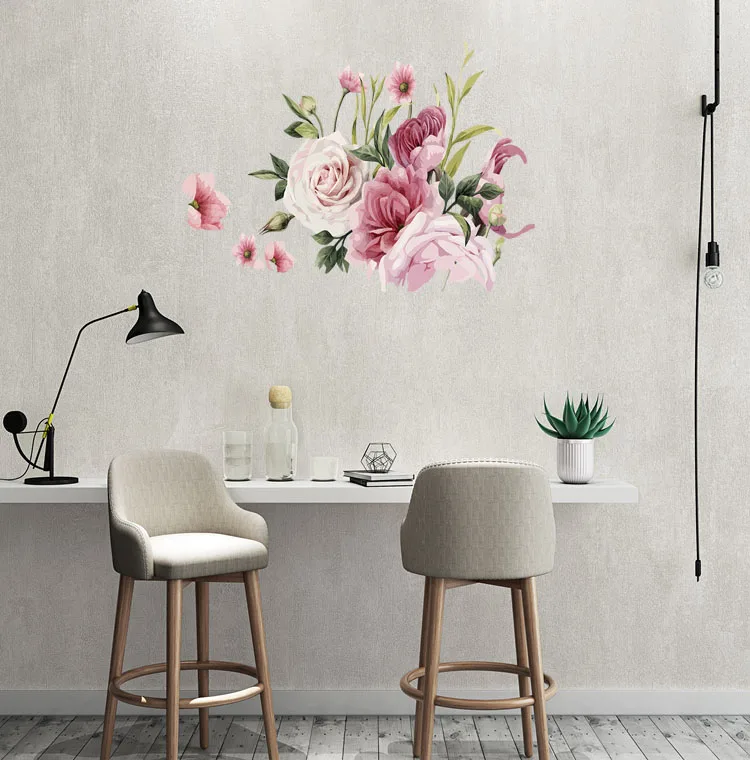 Vinyl Wall Stickers Watercolor Bouquet Flower Car Sticker For House Room Wall Window Door Refrigerator Kitchen