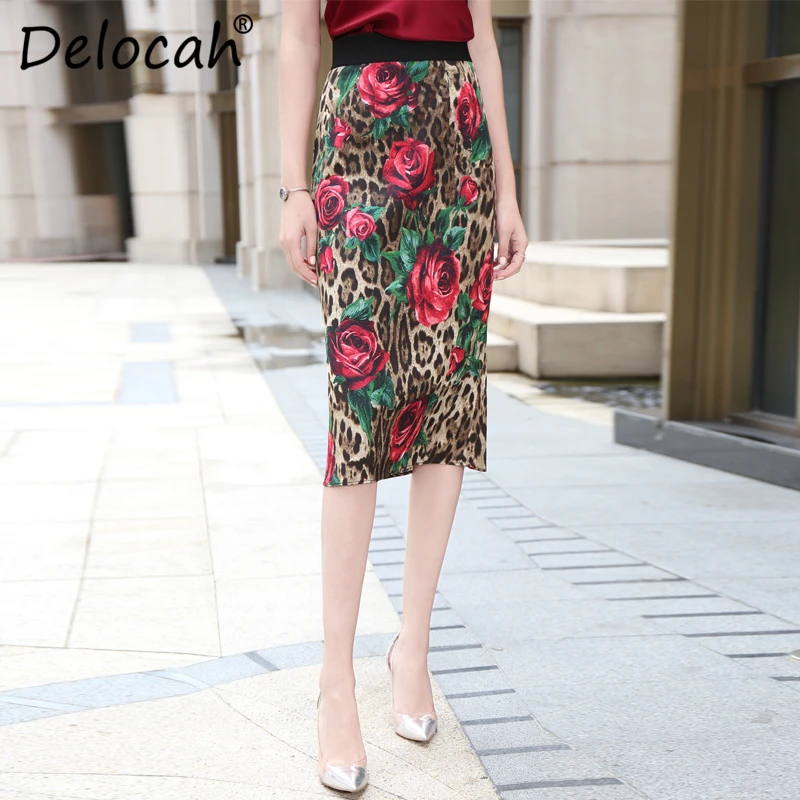 Delocah элегантные летние юбки для подиума Модные женские леопардовые розовые с высокой талией винтажные женские миди юбки