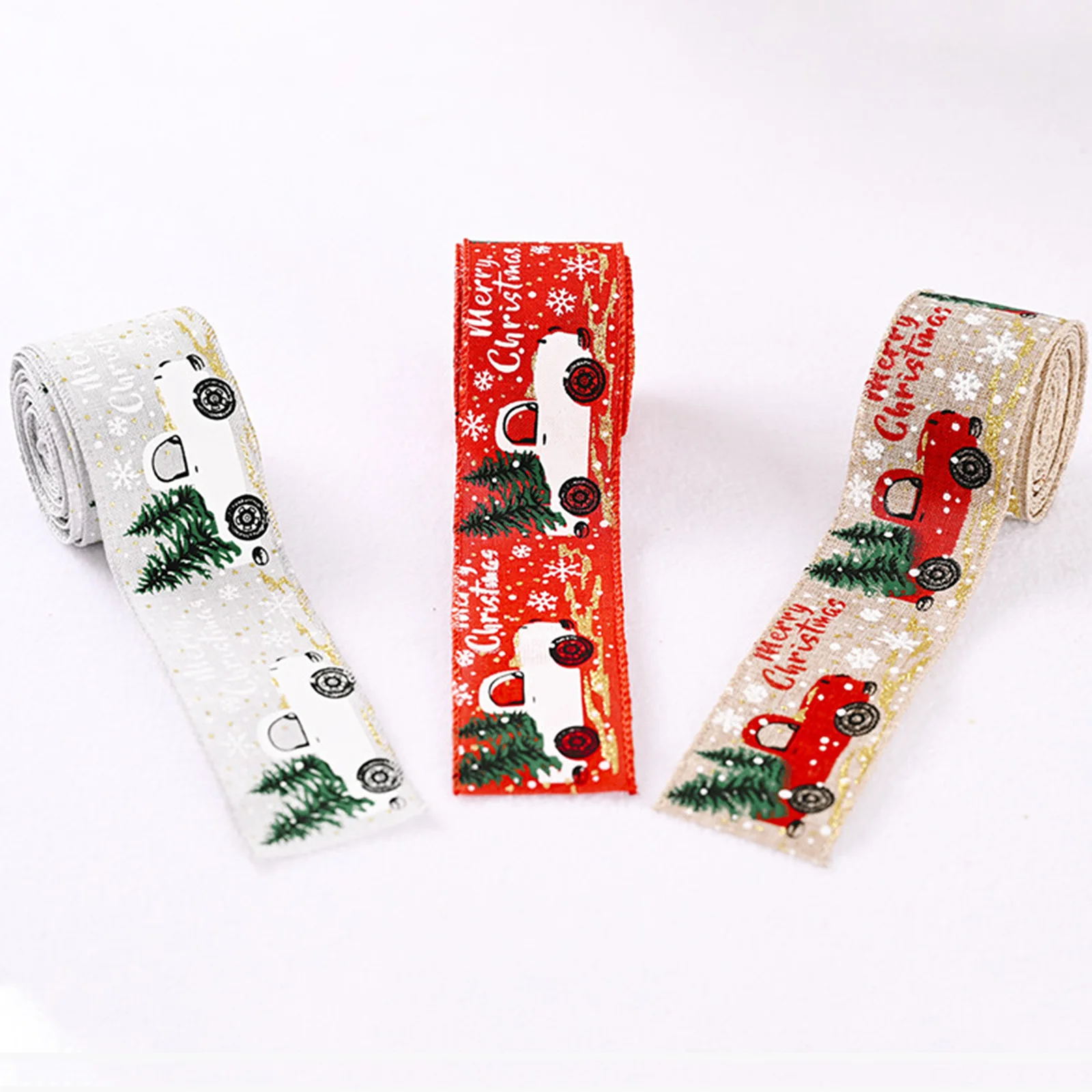 

1pc Classic Christmas Diy Fabric Swirl Ribbon Burlap Ribbon With Wired Edge Gift Wrapping Christmas Tree Ribbon Wreath Bow Trims