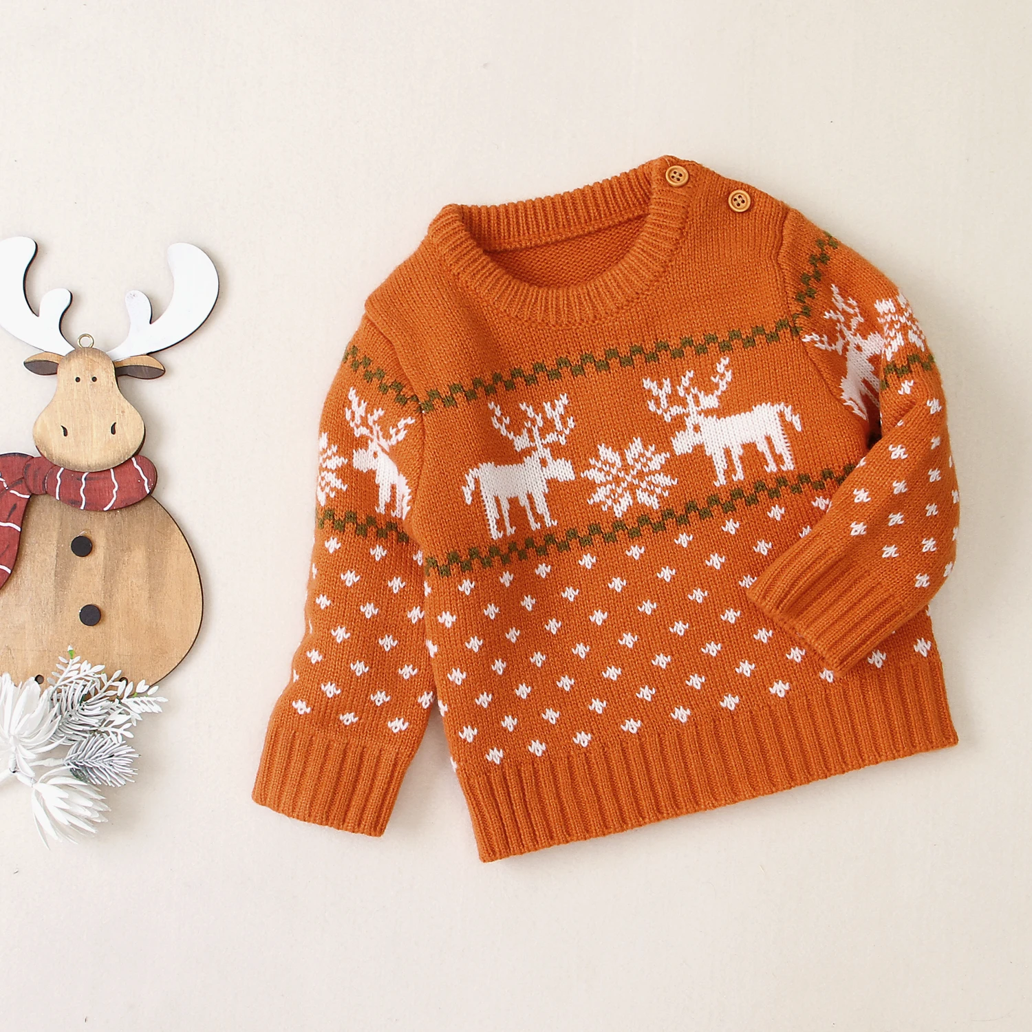 Christmas Elk Sweater Newborn Baby Boy Girl Winter Clothes Warm Wool Pullover Breathrable Soft Comfortable Knit Tops 0-18M