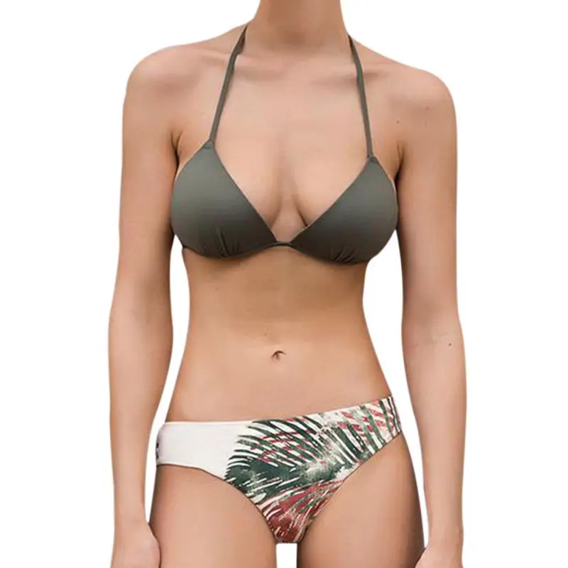 

Women Halter Top Bikini Set Summer Beach Party Swimwear Swimsuit Floral and Palm Print Sexy Bathing Swimming Suit