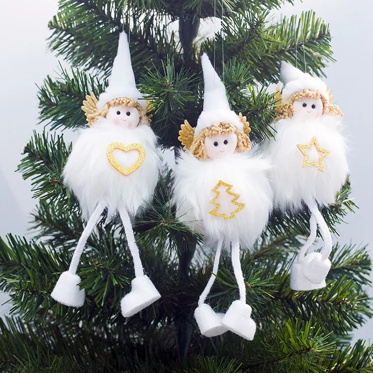 

christmas pendant ornaments plush white angel girl doll christmas tree decorations with wing Pentagram Xmas party kids gift