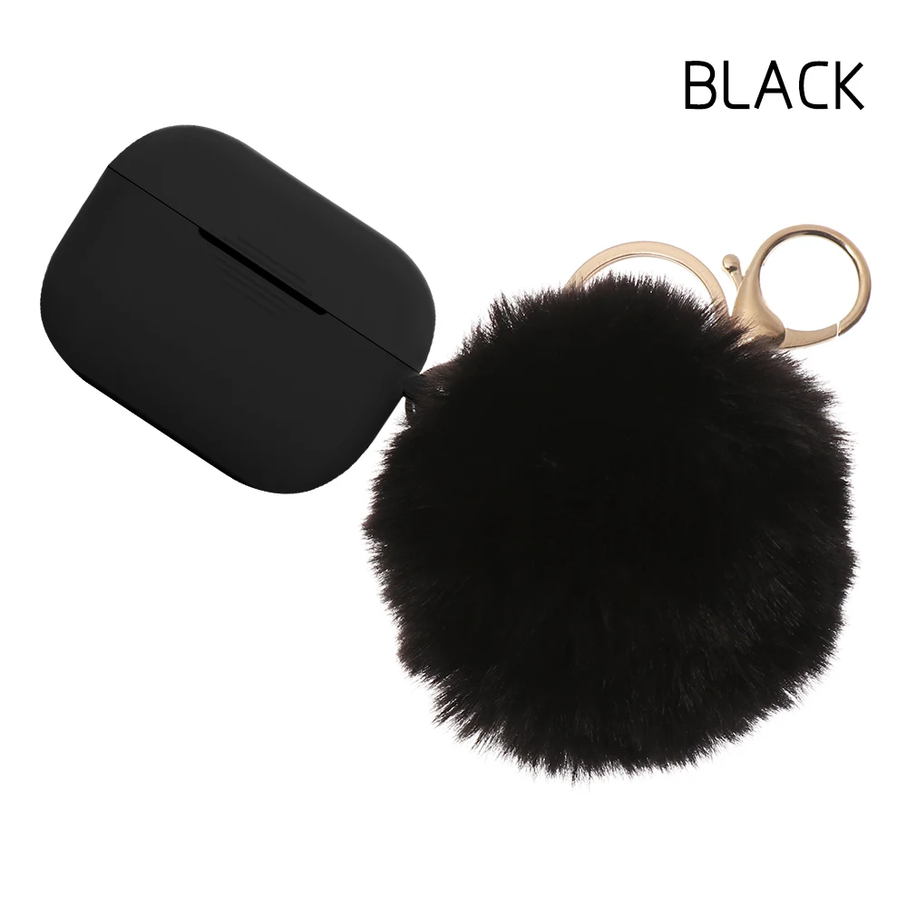 black for Pro Чехол для наушников, защитный чехол, силиконовый чехол, милый меховой шарик, брелок для Airpods 1/2 Pro, аксессуары, карамельный цвет - Цвет: black for Pro