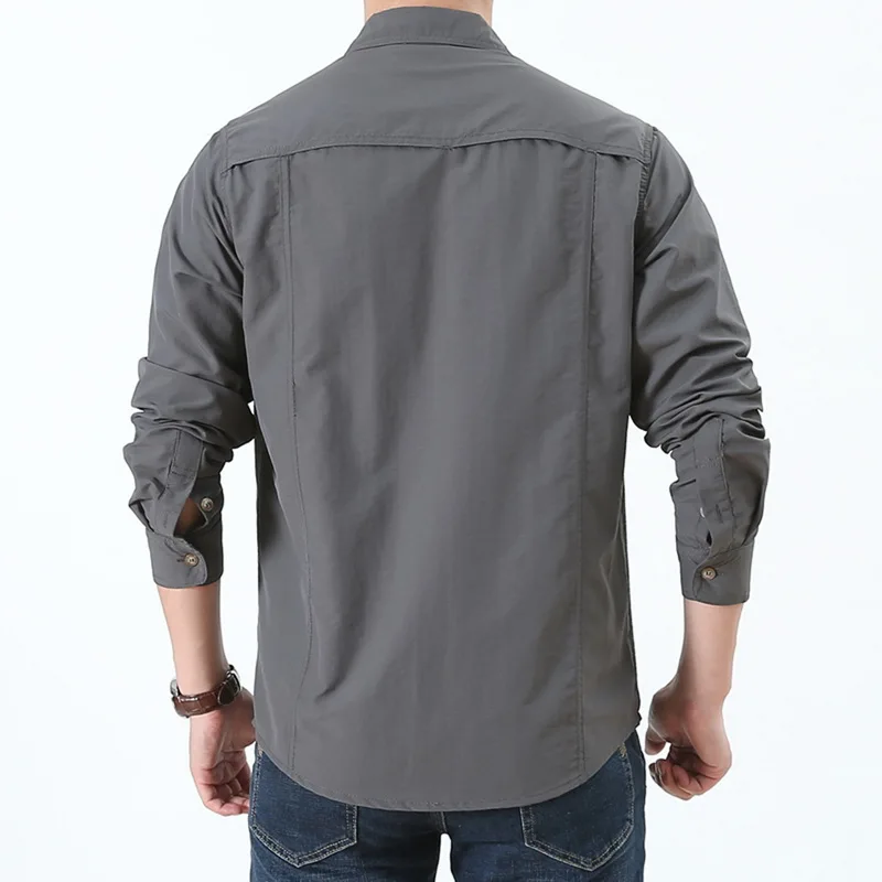 Повседневная быстросохнущая Мужская Рубашка классическая уличная Camisa Masculina с длинным рукавом и отложным воротником деловая рубашка с карманами Chemise Homme