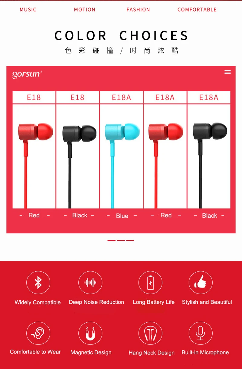 Gorsun E18, наушники с шейным ремешком, Bluetooth, наушники для телефона, Bluetooth 5,0, беспроводные наушники, Бас-гарнитура с микрофоном, fone de ouvido