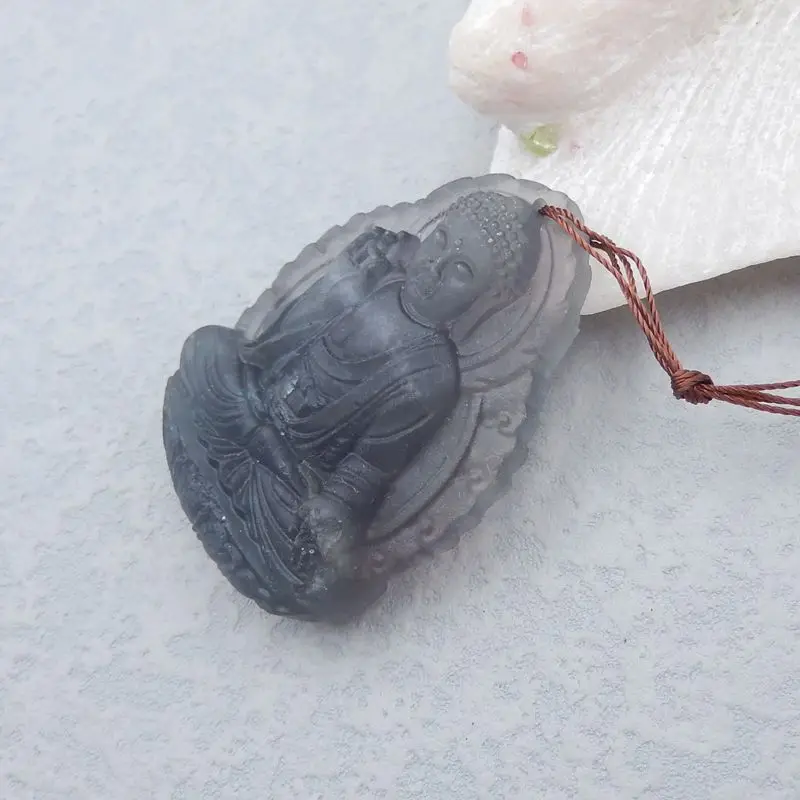 Sale 1Pcs Natural Stone Flourite Carved Buddha Pendant Bead 52x37x13mm 42g