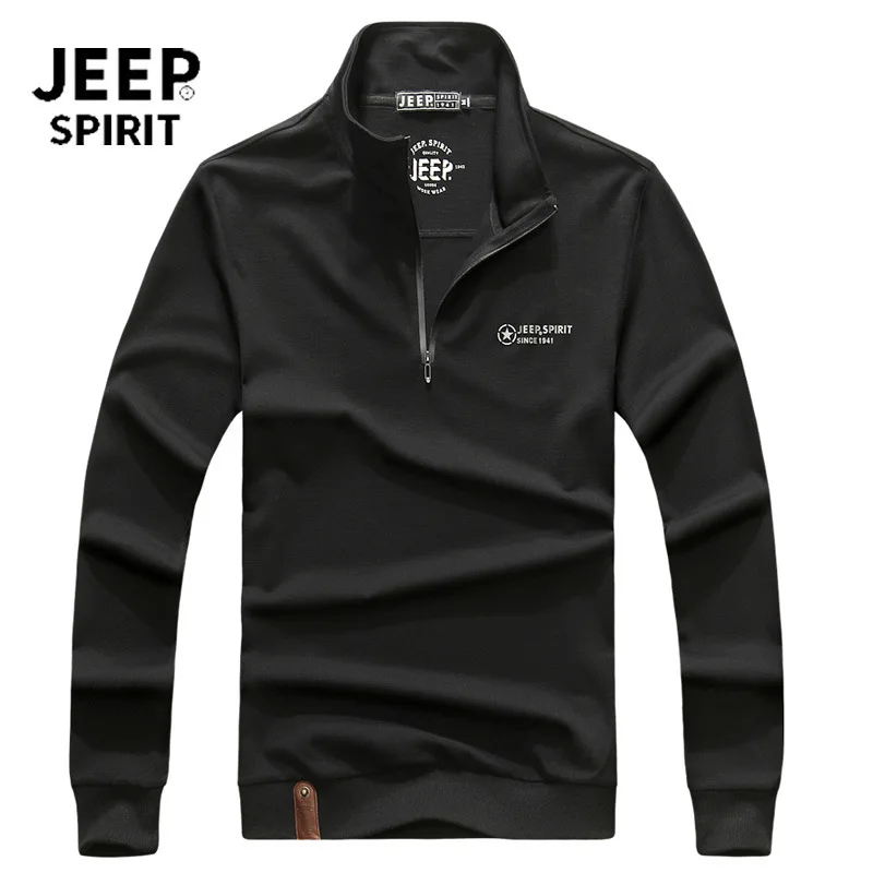 JEEP SPIRIT брендовая Осенняя футболка мужская с длинным рукавом Стенд половина на молнии воротник Теплая мужская футболка однотонная футболка homme