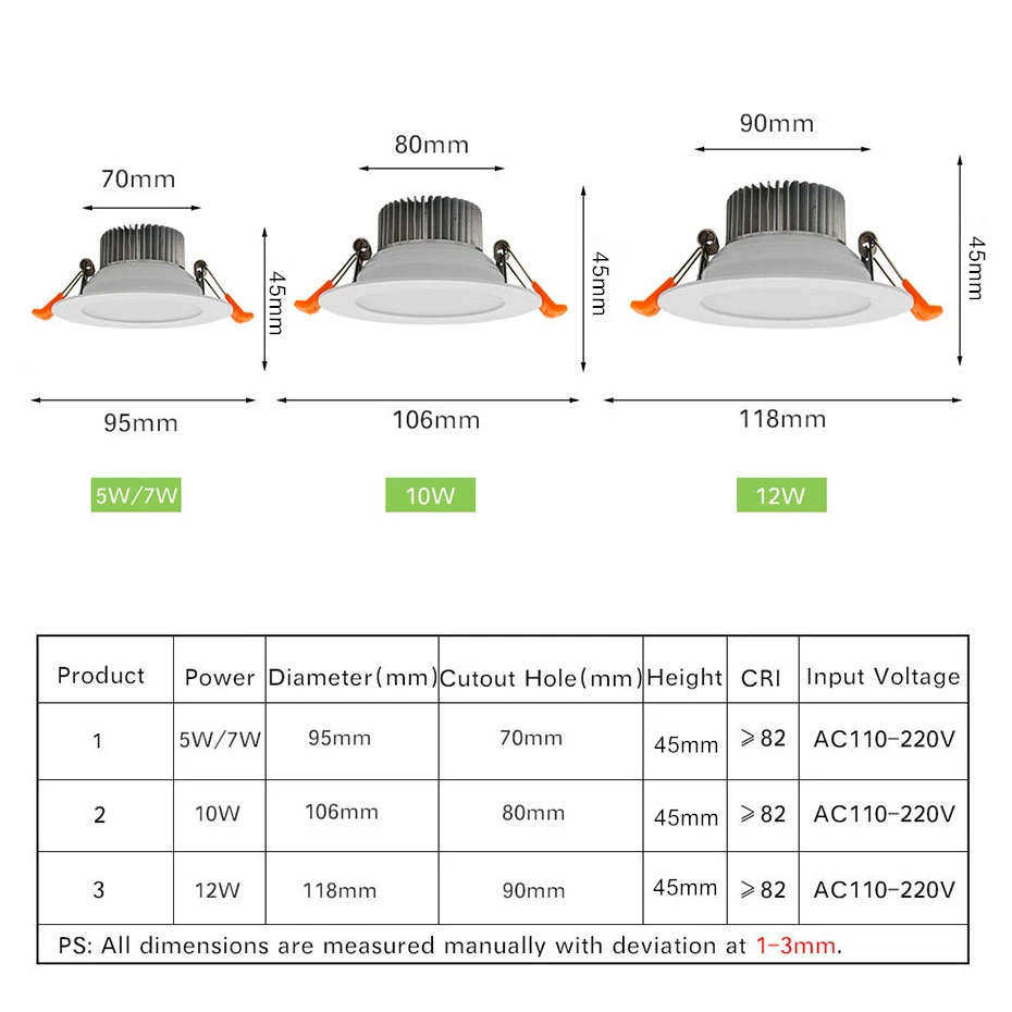 White LED Recessed Downlight Dimmable 5W 7W 10W 12W Round Ceiling Spot Lamps with AC110V 220V LED Driver Home Decor led downlight recessed ceiling spotlight ceiling lamps