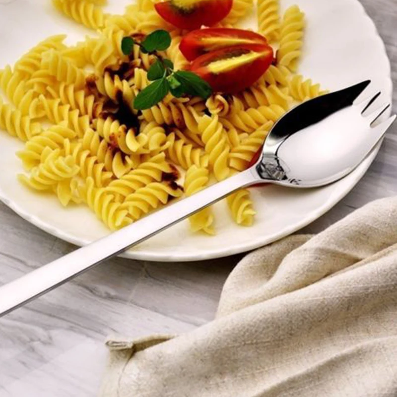 5 шт. нержавеющая сталь Spork посуда глянцевая зеркальная отделка суп салат лапша Ложка Вилка Набор ножей столовые приборы
