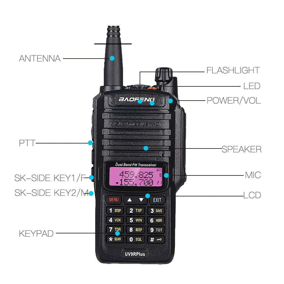 10 Вт Мощность Baofeng UV-9R Plus Водонепроницаемый 10 км Охота CB Ham Радио uv9rhp 4800 мАч портативная рация VHF/UHF двухдиапазонный FM приемопередатчик