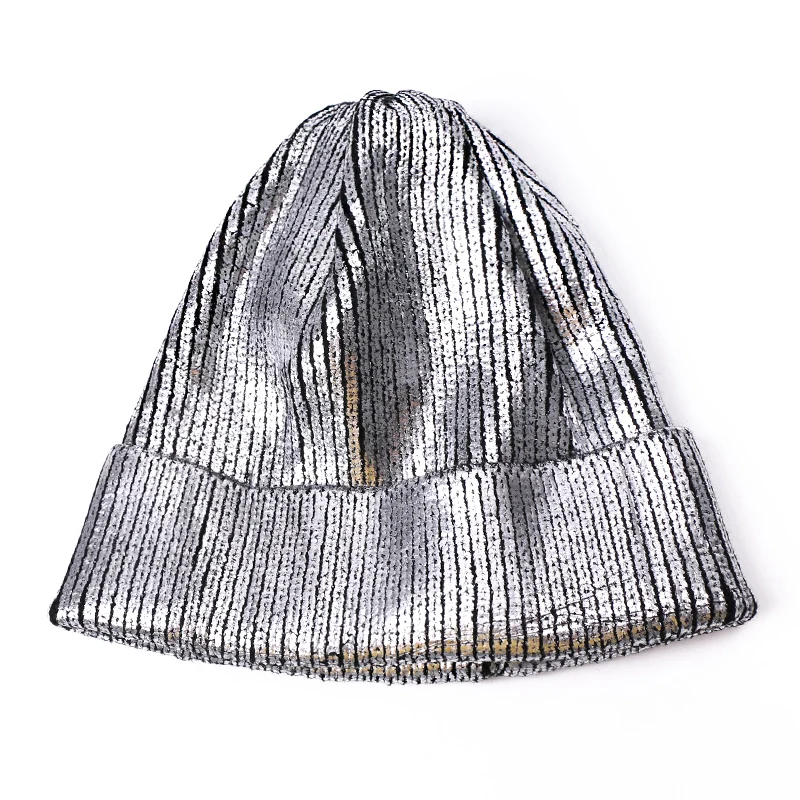 Новинка, зимние шапки, женские теплые вязанные шляпы, модные шапки Skullies, шапка для женщин, бронзовая Золотая и серебряная шляпа, подарок - Цвет: E