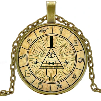 

2019 Hot Steampunk Gravity Waterfall Grotesque Town Time Crystal Glass Cabochon Pendant Necklace Clothing Sweater Chain Jewelry