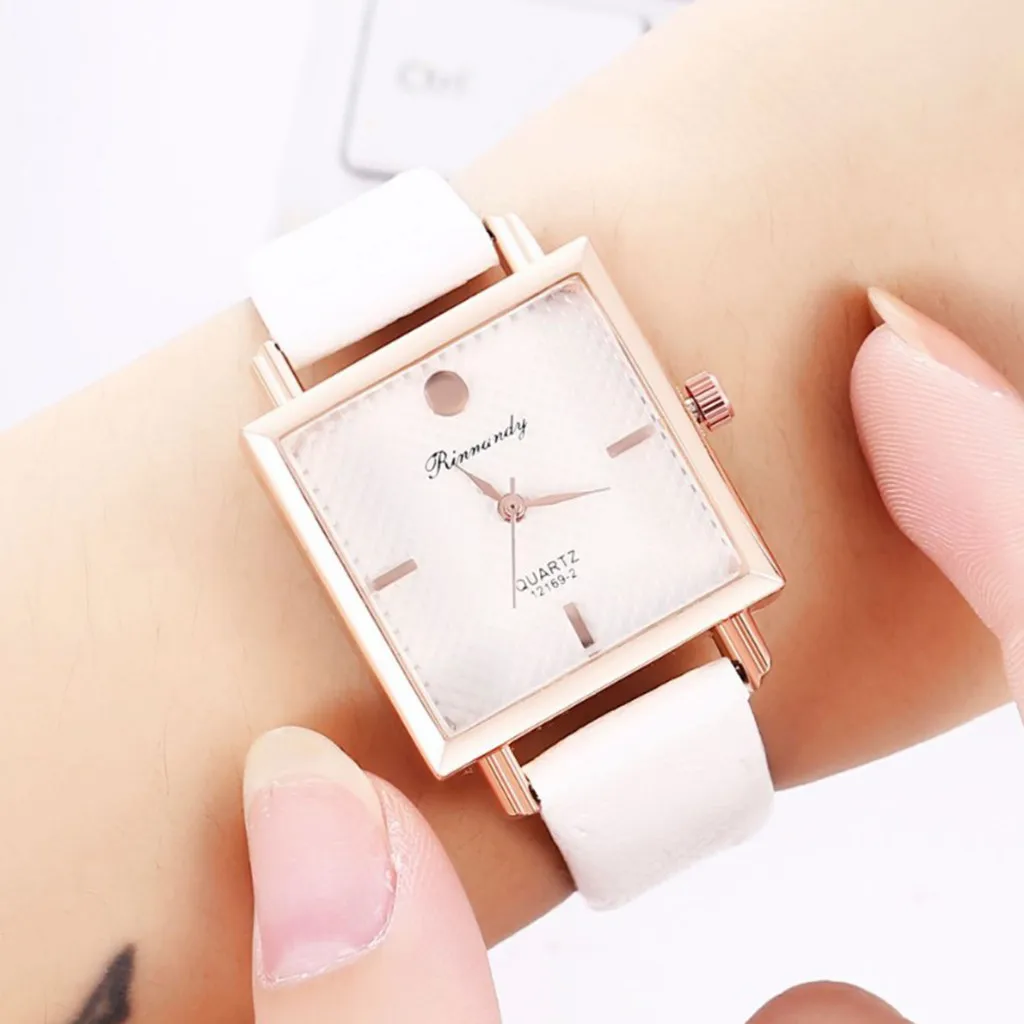 Часы женские кварцевые повседневные наручные с квадратным циферблатом ремешком