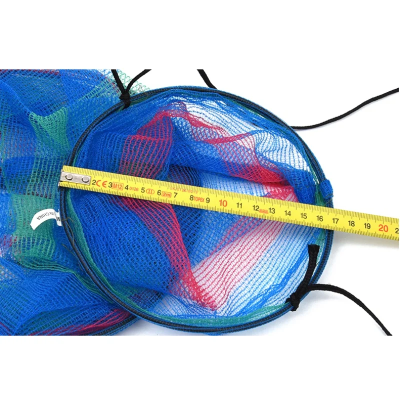Fishing Basket Creel 3 Layer Multicolored Nylon Collapsible Drawstring Bottom Nets Cage For Shrimp Crab Lobster Outdoor Fishing