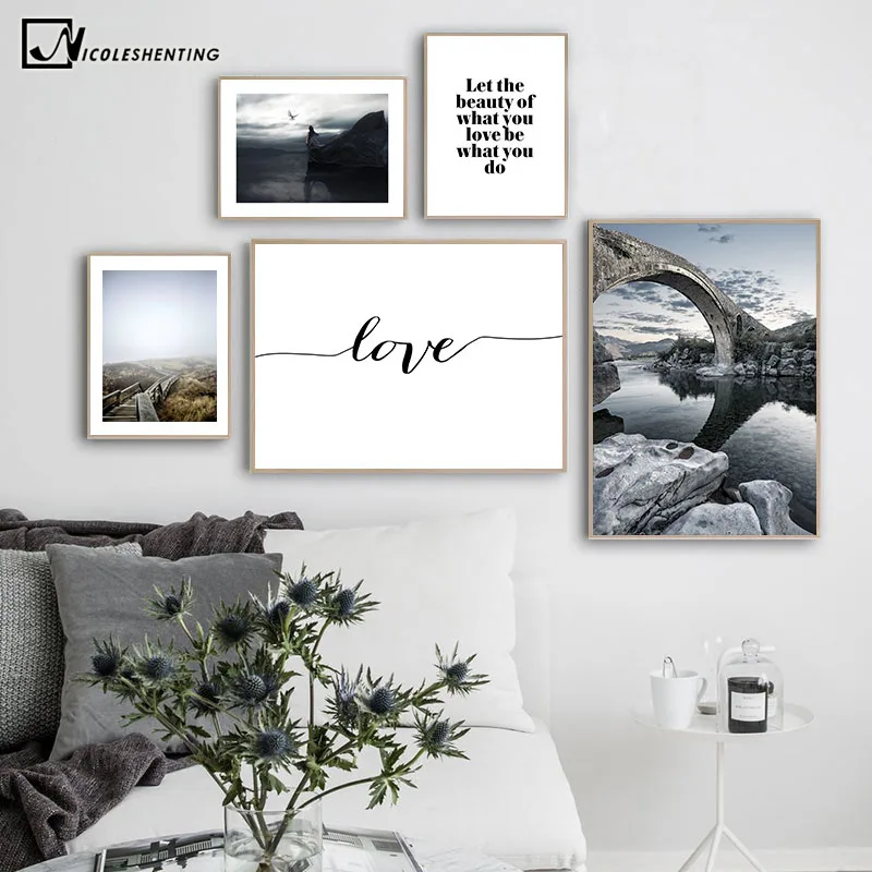 

Love Quotes Bridge Landscape Picture Nature Scenery Scandinavian Poster Nordic Style Print Wall Art Canvas Painting Home Decor