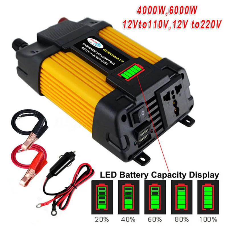 Высокое качество 6000 4000 Вт пиковая мощность 12 В постоянного тока до 110 В 220 В переменного тока автомобильный инвертор солнечный преобразователь