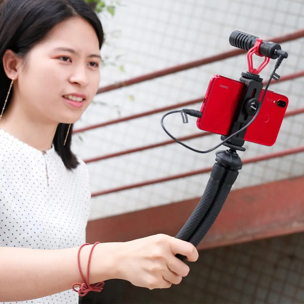 ULANZI ST-02L Smartphone Vlog Phone Mount with Cold Shoe for Microphone Vlogging Phone Stand Holder 1/4 Screw for iPhone Android