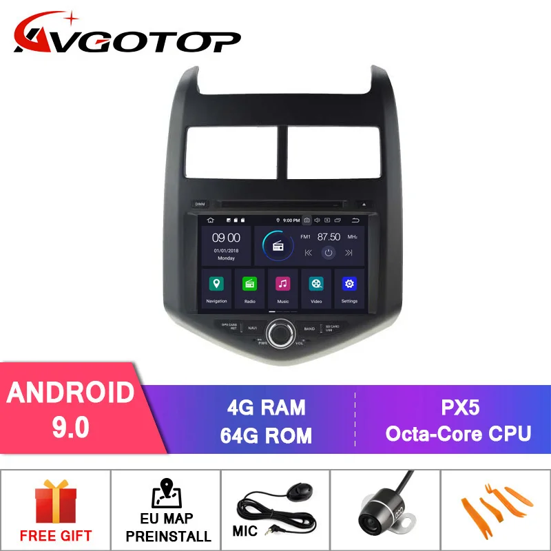 Sale AVGOTOP Android 9.0 4GB+64GB CAR DVD PLAYER for CHEVROLET AVEO/SONIC 2011-2014 IPS HD Screen NAVIGATION 1