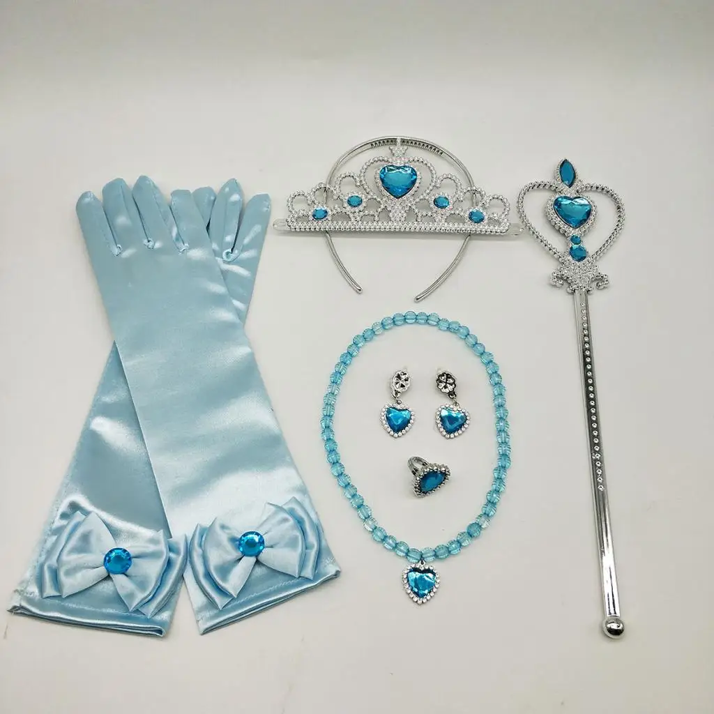 Girl Fairy Princess Beautiful Dress Girl Fancy Dress Costume Pink Blue Gloves Wand Tiara Jewelry Set