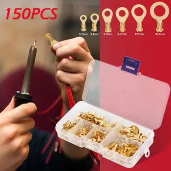 

150pcs/set Ring Type Gold Terminals Golden Brass Non-insulated Crimp Terminals Connectors Electrical Non-insulated Kit