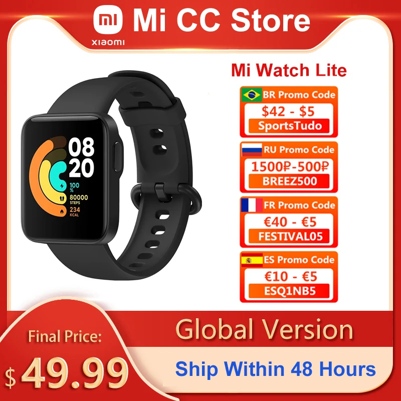 Hot Sale Products! Xiaomi Mi Watch Lite Global Version GPS Fitness Tracker Heart Rate Monitor 1.4inch Bluetooth-compatible 5.0 Smart Sport Bracelet
