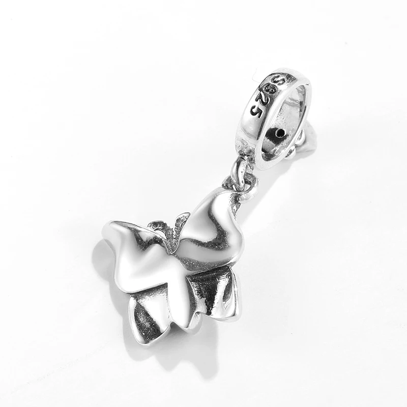 Аутентичные 925 пробы Серебристые фиолетовые эмалированные подвески-бабочки, бусины, подходят для оригинальных шармов pandora, бусины, браслет, ювелирные изделия