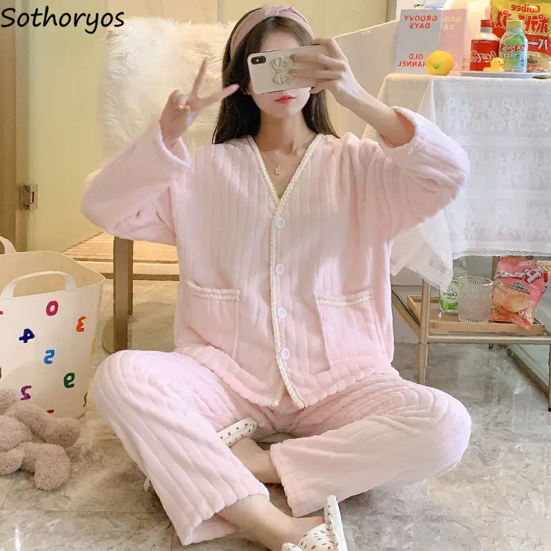 Conjunto de Pijama de estilo coreano para mujer, ropa de dormir de dos  piezas con bolsillos y volantes, traje de noche para el hogar, 2023