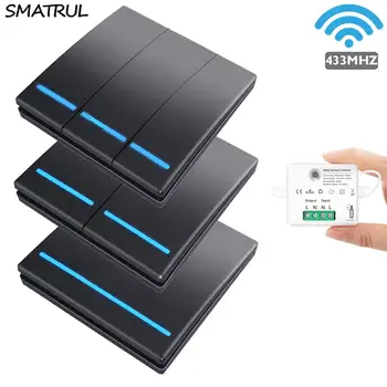 

SMATRUL Mini Module Smart Home Wireless Wall Switch Light 433MHZ 110V 220V 10A Electrical Remote Control Button Panel On Off Led