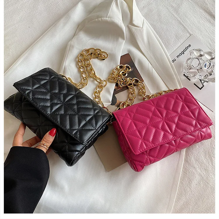 Branded Women's Shoulder Bags 2021 Metal Thick Chain Quilted Designer Purses And Handbag Women Clutch Bags Ladies Striped bag Branded Women's Shoulder Bags 2021 Metal Thick Chain Quilted Designer Purses And Handbag Women Clutch Bags Ladies Striped bag
