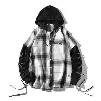 

Check Shirt Men 2019 Autumn Long Sleeve Slim Fit Button Down Shirt Vintage Mens Casual Shirt Camicia Uomo White Back Loose Shirt