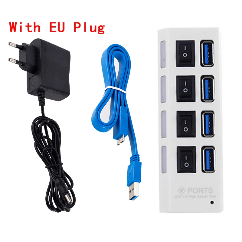 Creacube USB Hub 3,0 4 порта USB 3,0 концентратор разветвитель мульти концентратор высокой сверхскоростной 5 Гбит/с USB 3,0 концентратор для ПК - Цвет: White With EU Plug