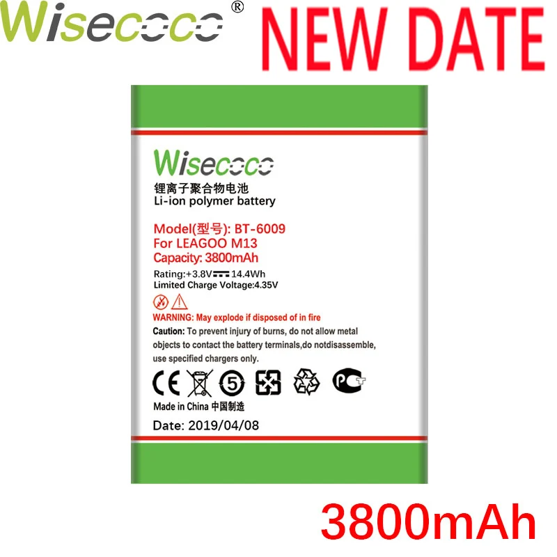 WISECOCO BT-6009 3800 мАч батарея для LEAGOO M13 CellPhoneIn новейшее производство высокое качество батарея+ номер отслеживания