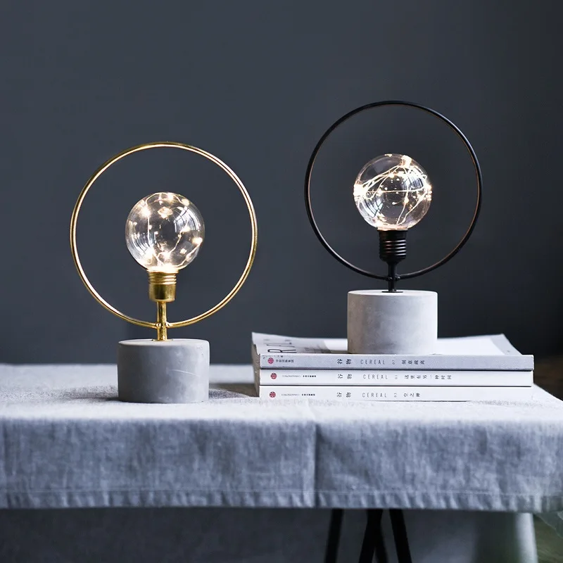 

Nordic Night Lighting Creative Iron Round Cement Base Night Light Bedroom Bedside Bar Industrial Wind Decorative Table Lamp