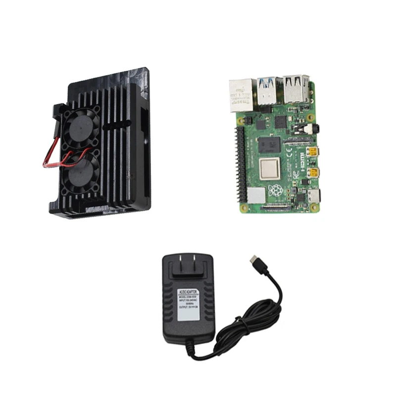 Для Raspberry Pi 4 Модель B 2G ram DIY Kit с алюминиевым ЧПУ сплав защитный чехол охлаждения двойной вентилятор 5V 3A адаптер питания