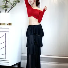 Женский комплект для танца живота из 2 предметов, топ+ юбка, одежда для занятий танцами, Восточный танец, осенние и зимние танцевальные костюмы