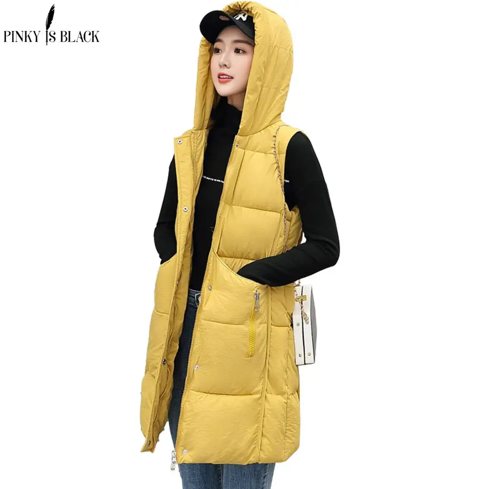 

PinkyIsBlack Autumn Winter Vest Women Waistcoat 2019 Female Sleeveless Vest Jacket Hooded Warm Long Vest Coat Colete Feminino