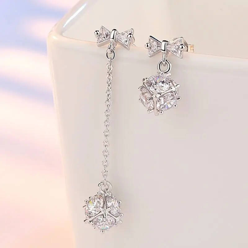 silver Серебряные висячие серьги ассиметричные один длинный короткий металлический висячие серьги металлический горный хрусталь для женщин и девушек ювелирные изделия подарок - Окраска металла: silver