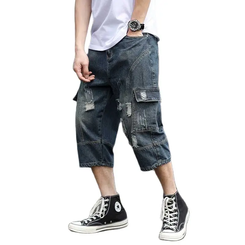 Retro Allenamento Shorts Jeans Di Estate Strappato Shorts Harem Degli Uomini Più Il Formato Allentato Baggy Streetwear Cargo Shorts Militare Esercito 