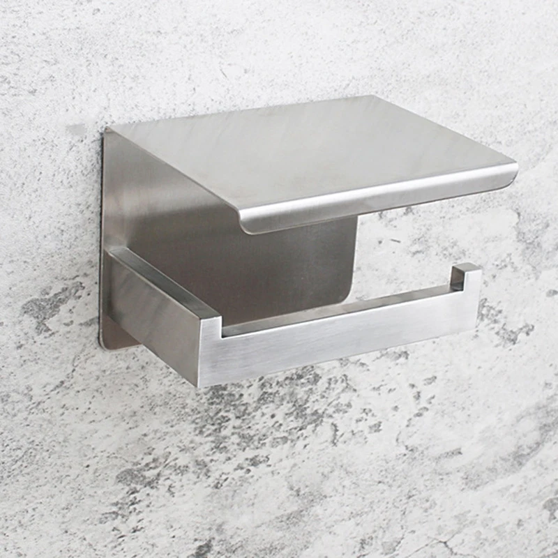 

Toilet Paper Holder Shelf,Self Adhesive Bathroom Accessories Tissue Roll Holder with Mobile Phone Storage Rack-Stainless Steel