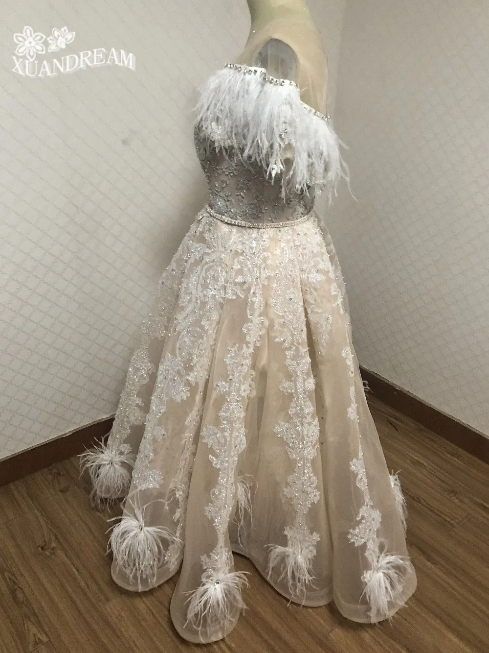 Вечернее платье из перьев abiti da cerimonia robe longue элегантная Пышная юбка блестящие свадебные вечерние платья для вечерние XD-046