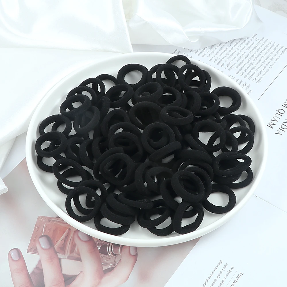 100pcs/Set Black Solid Rubber Band for Women Girl Nylon Small Big Elastic Hair Bands Ponytail Holder Scrunchies Hair Accessories elastic headbands for women
