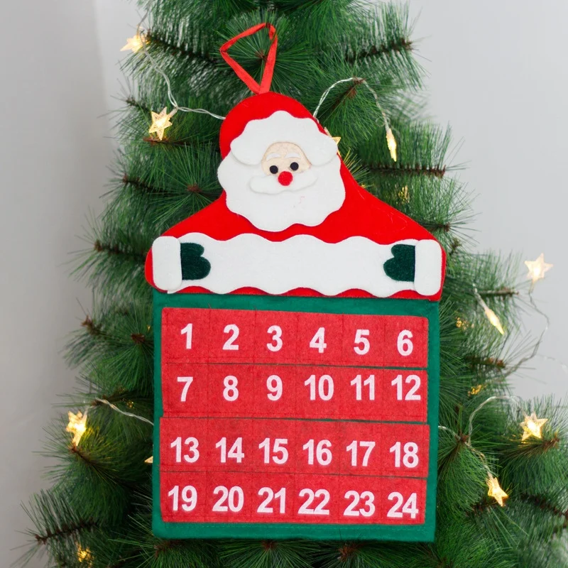 

Christmas 24 Day Hanging Advent Calendar Red And White Santa Claus Design Non-Woven Xmas Countdown Decoration Weihnachtskalender