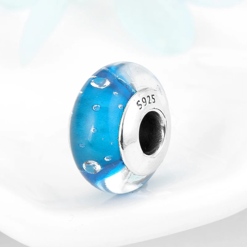 New light Blue bubble 925 Sterling Silver Murano Glass beads Fit Pandora Charm Silver 925 Original Bracelet Jewelry Making