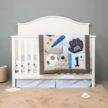 Juego de cama para bebé 3 uds., buena calidad, precio barato, juego de accesorios para cuna de bebé, Sábana ajustable, colcha para cuna, Ruffl para el polvo