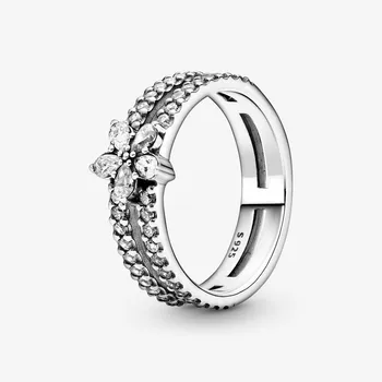 

Authentic 925 Sterling Silver Rings Sparkling Snowflake Double Ring For Women Fits European Brand Style Jewelry Free Shipping