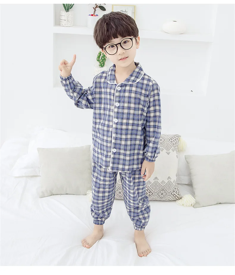 Autumn BOY'S Plaid Tracksuit Piece Korean-style Children Casual Long Sleeve Pajamas+ Pajama Pants Set